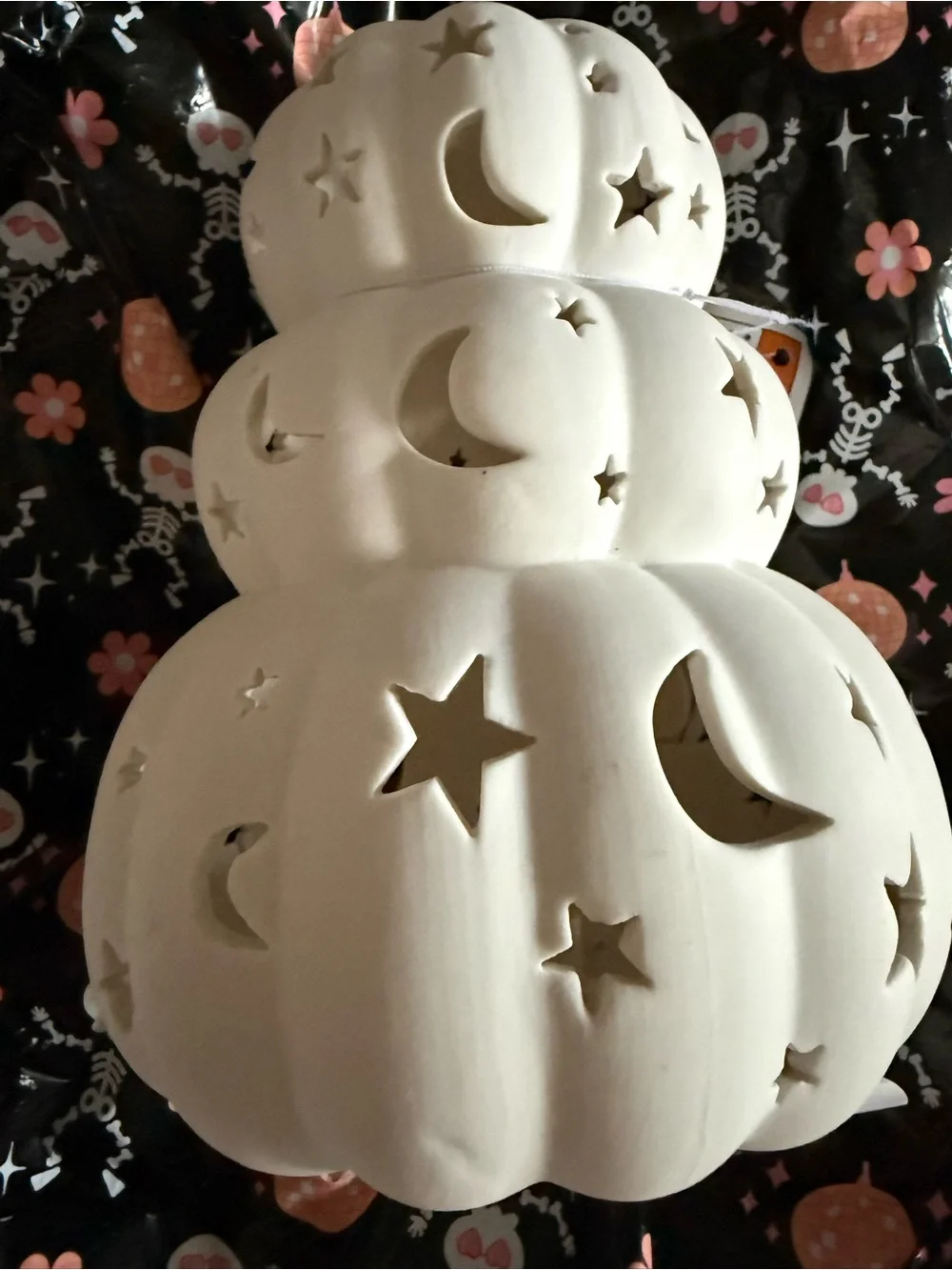 DIY- you paint it! White Ceramic Moon & Star Stackable Pumpkins light up decor